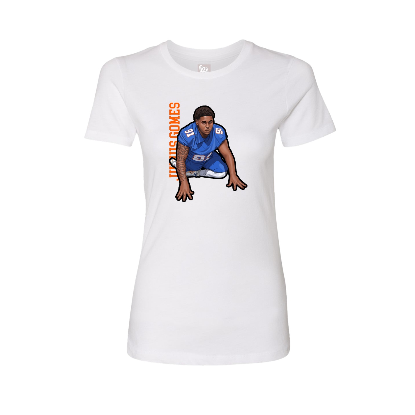 Fitted Women's Tee — Name Vertical in White
