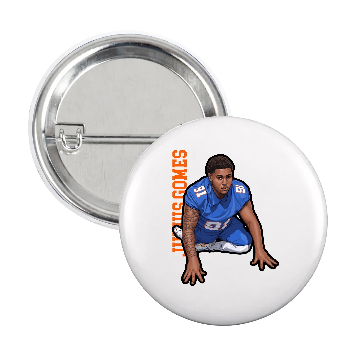 Game Day Button — Name Vertical in White