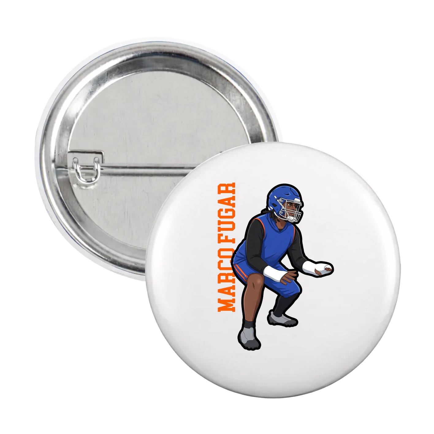Game Day Button — Name Vertical in White