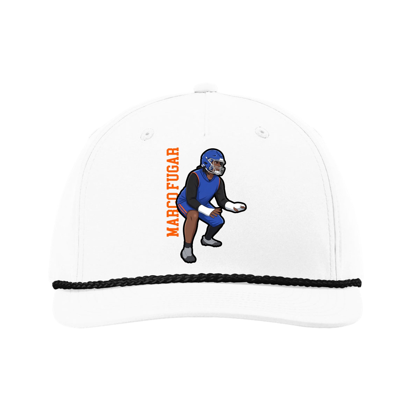 Five-Panel Classic Rope Cap — Name Vertical in White