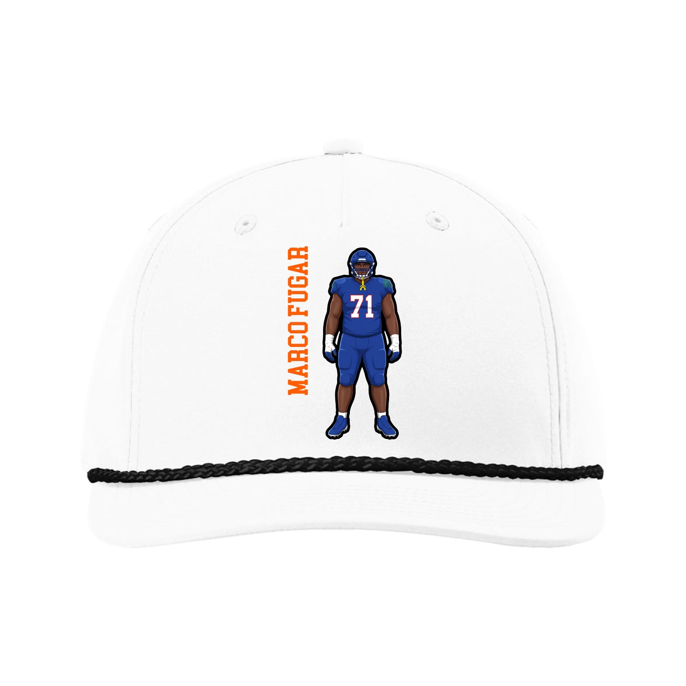 Five-Panel Classic Rope Cap — Name Vertical in White