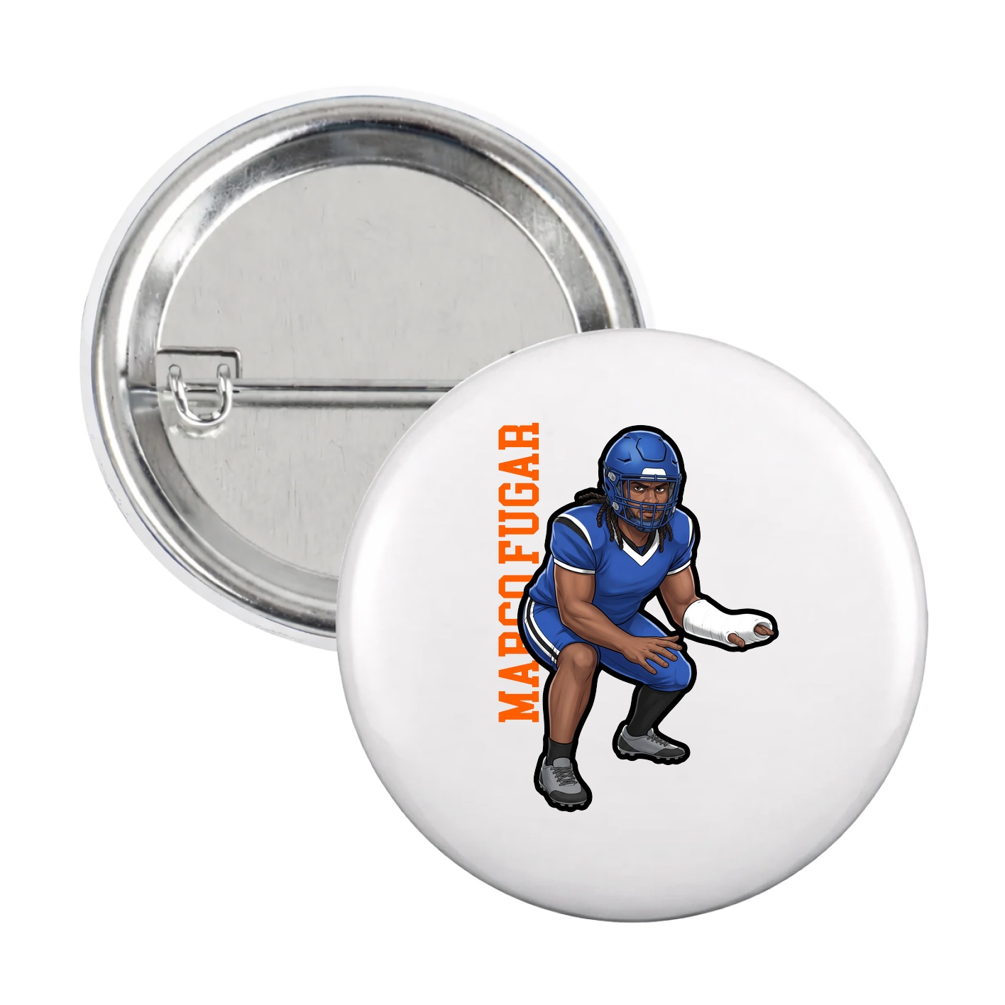 Game Day Button — Name Vertical in White
