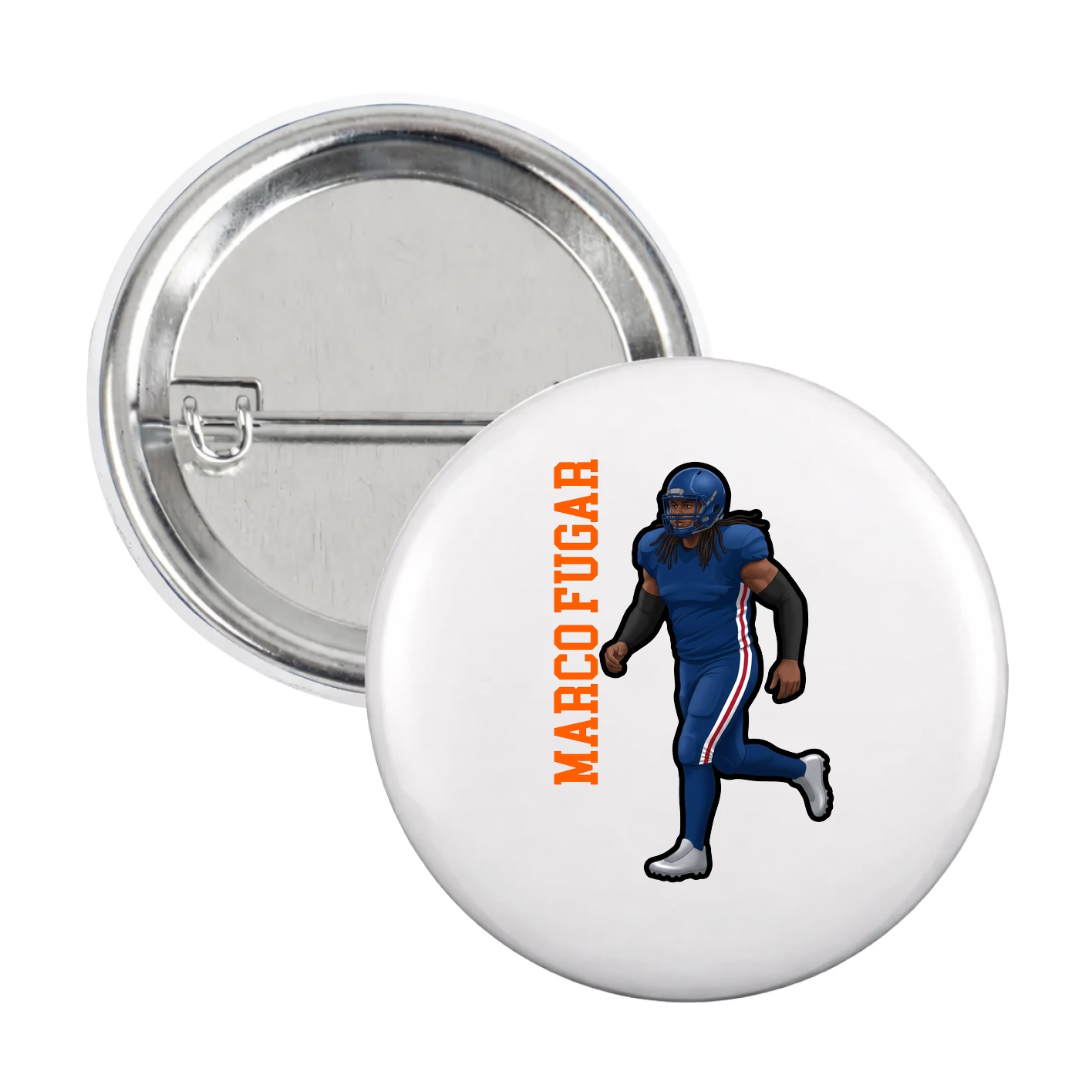 Game Day Button — Name Vertical in White