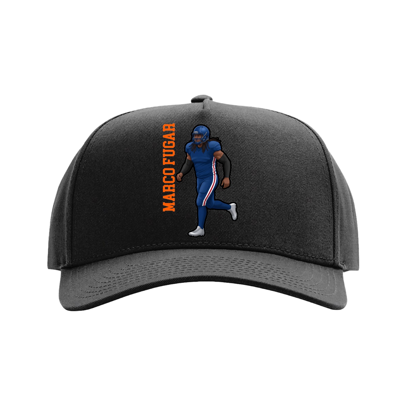 Full Fabric Five-Panel Champ Cap — Name Vertical in Black