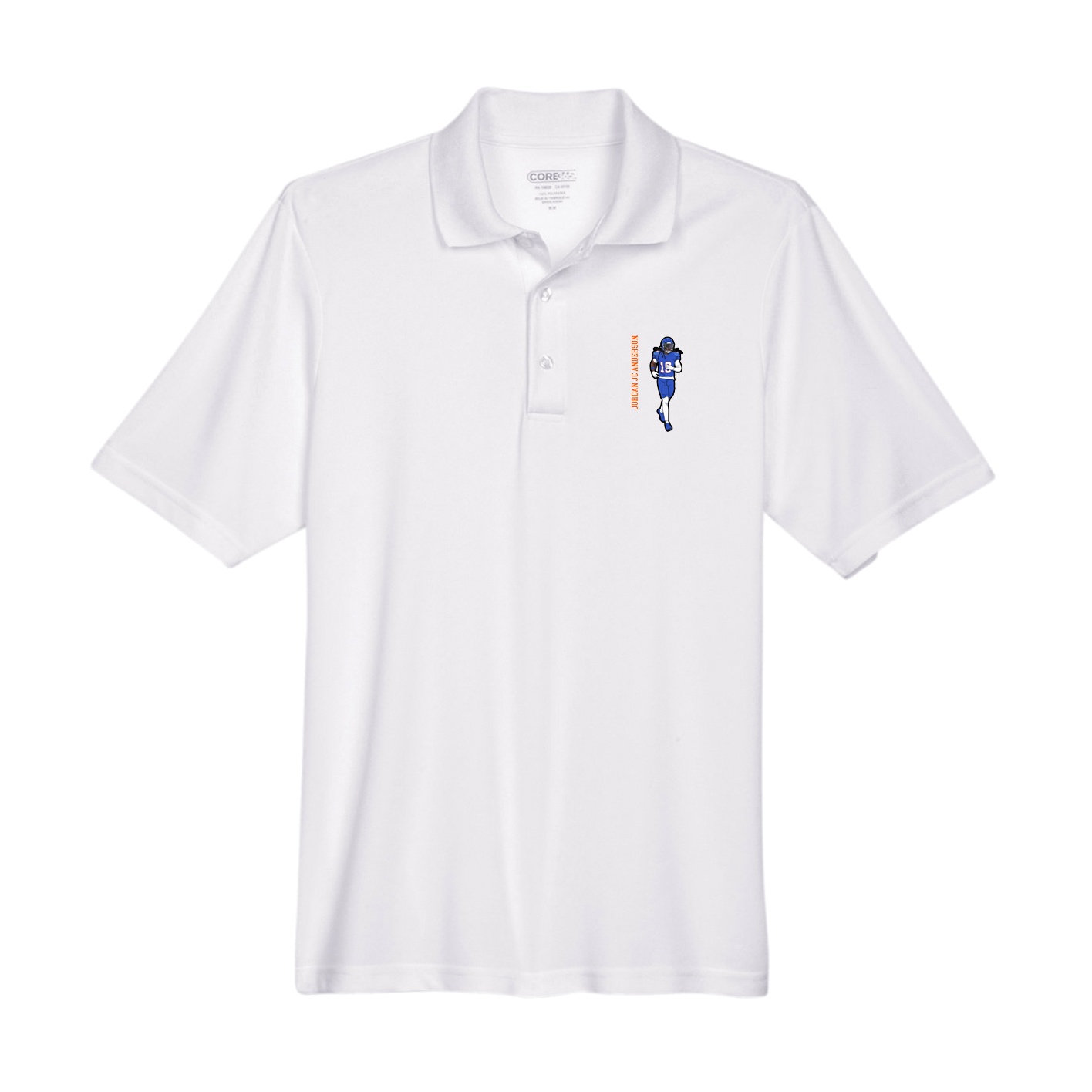 Performance Polo — Name Vertical in White