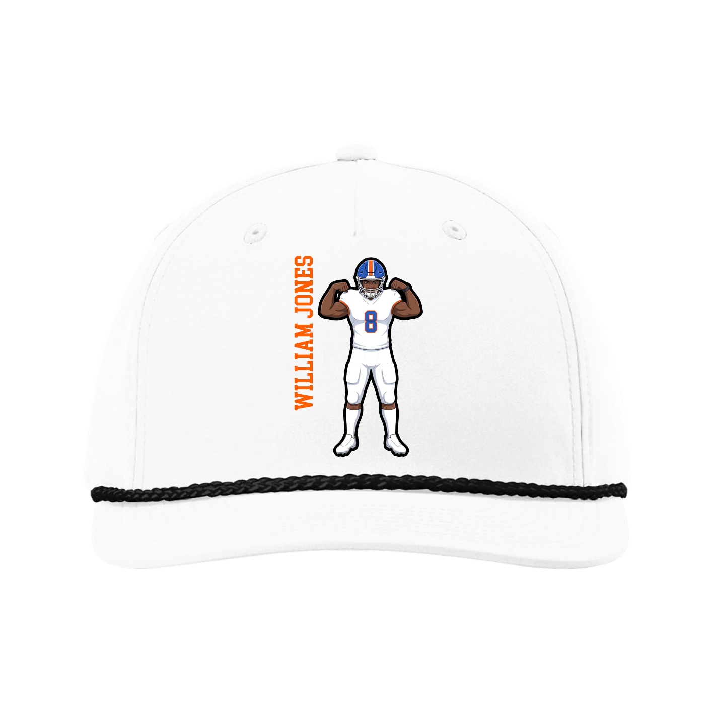 Five-Panel Classic Rope Cap — Name Vertical in White