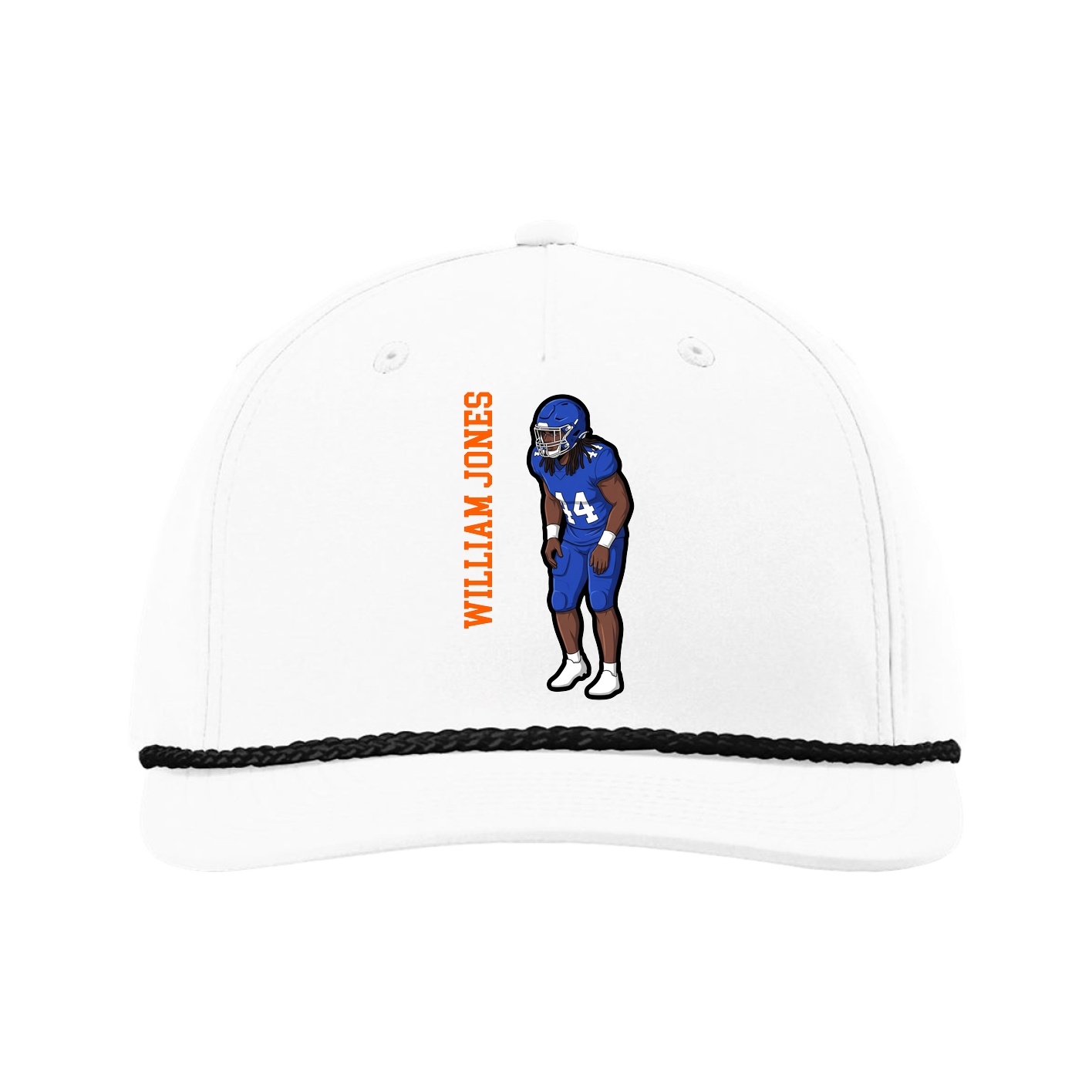 Five-Panel Classic Rope Cap — Name Vertical in White