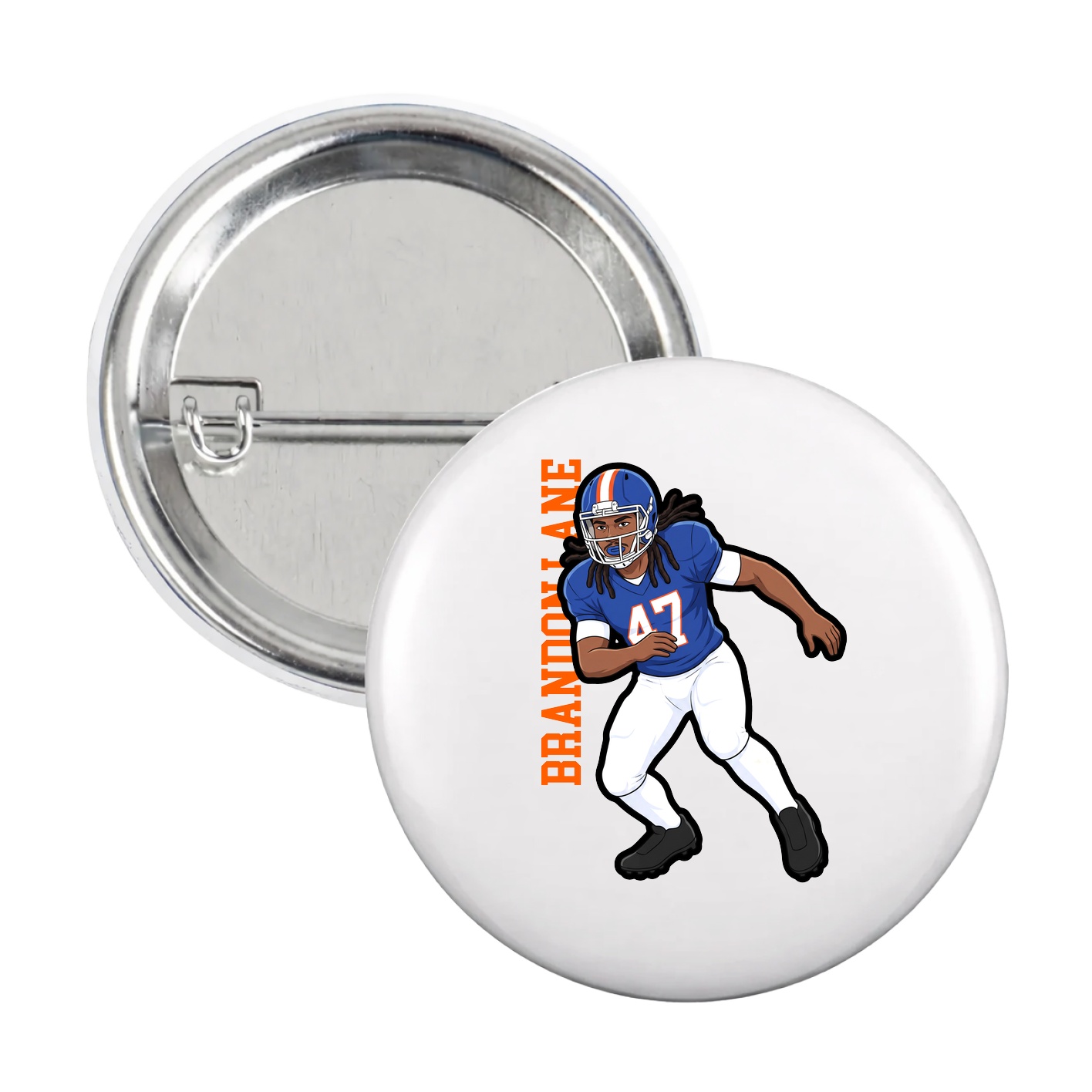 Game Day Button — Name Vertical in White