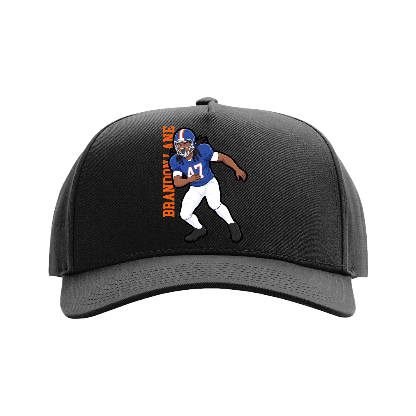 Full Fabric Five-Panel Champ Cap — Name Vertical in Black