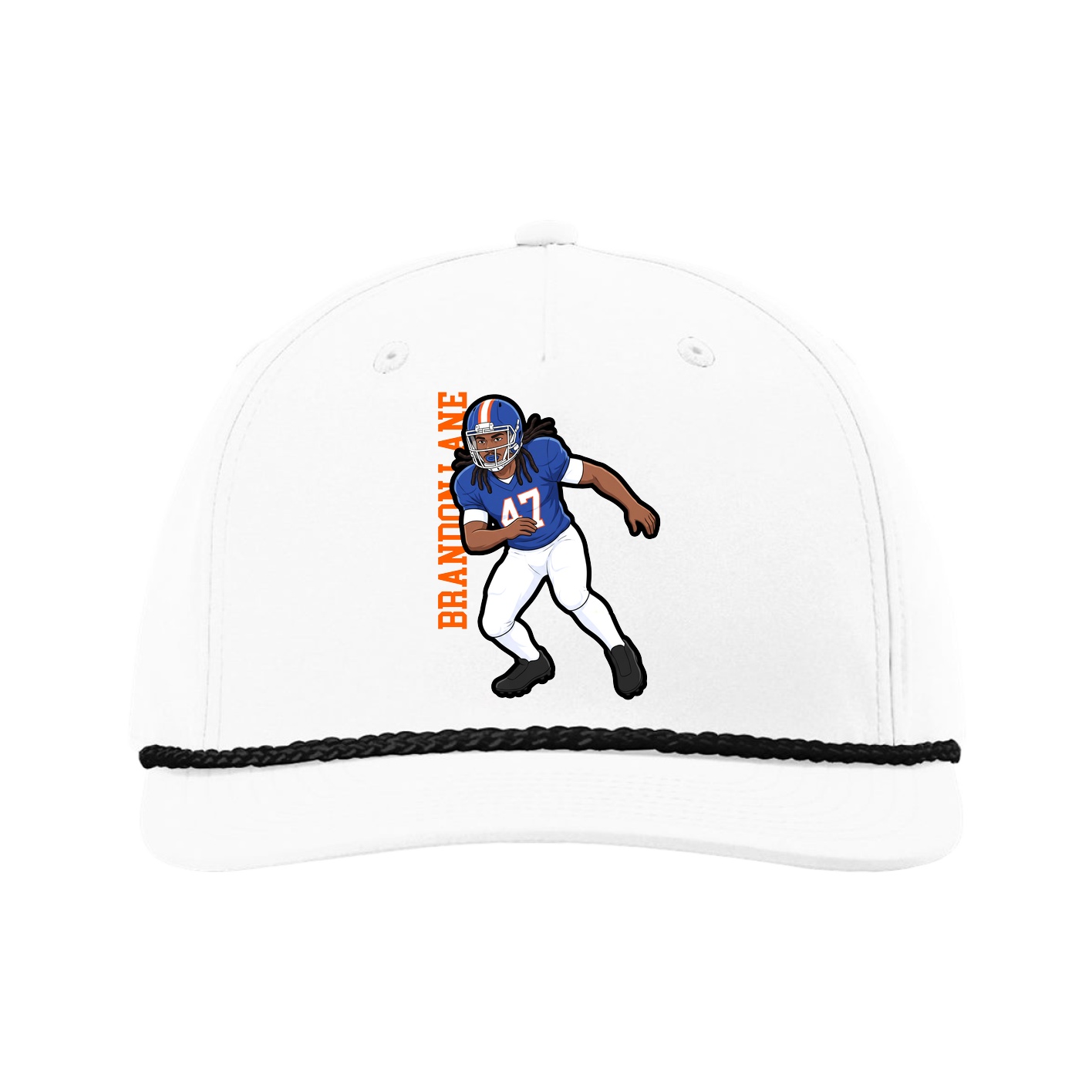Five-Panel Classic Rope Cap — Name Vertical in White