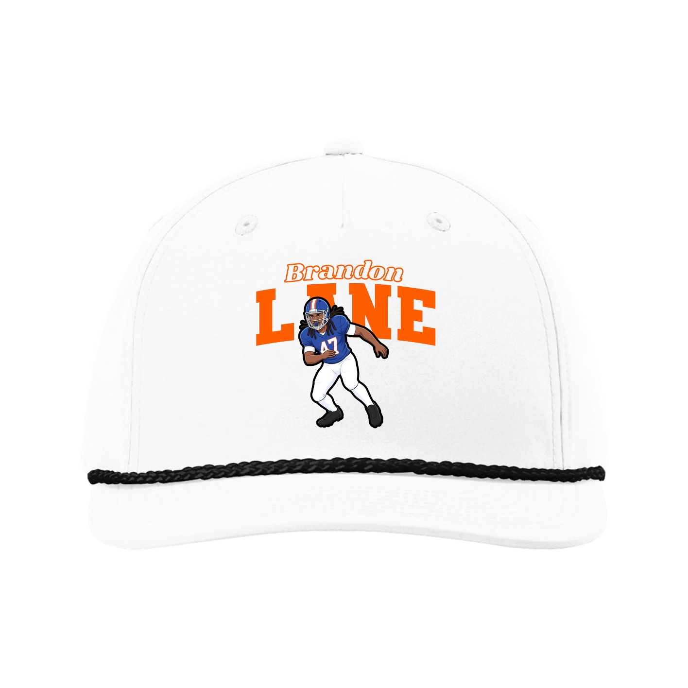 Five-Panel Classic Rope Cap — Name Arch in White