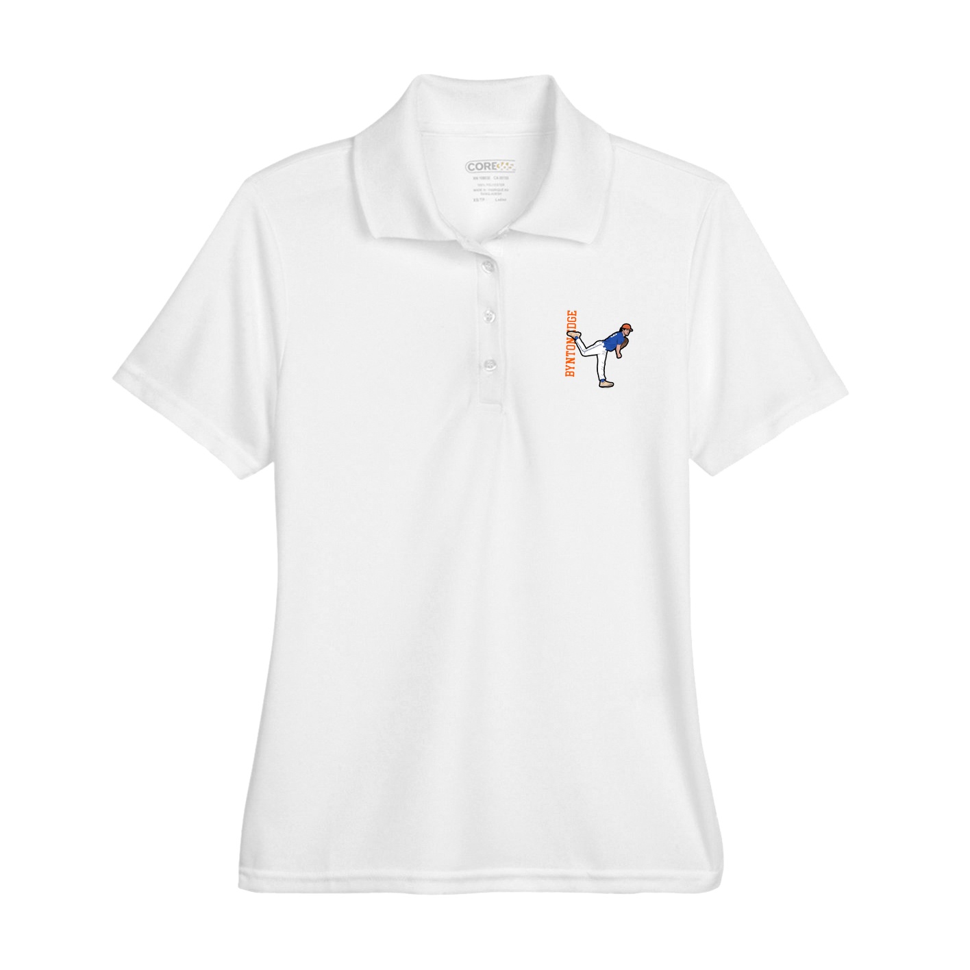 Womens Performance Polo — Name Vertical in White
