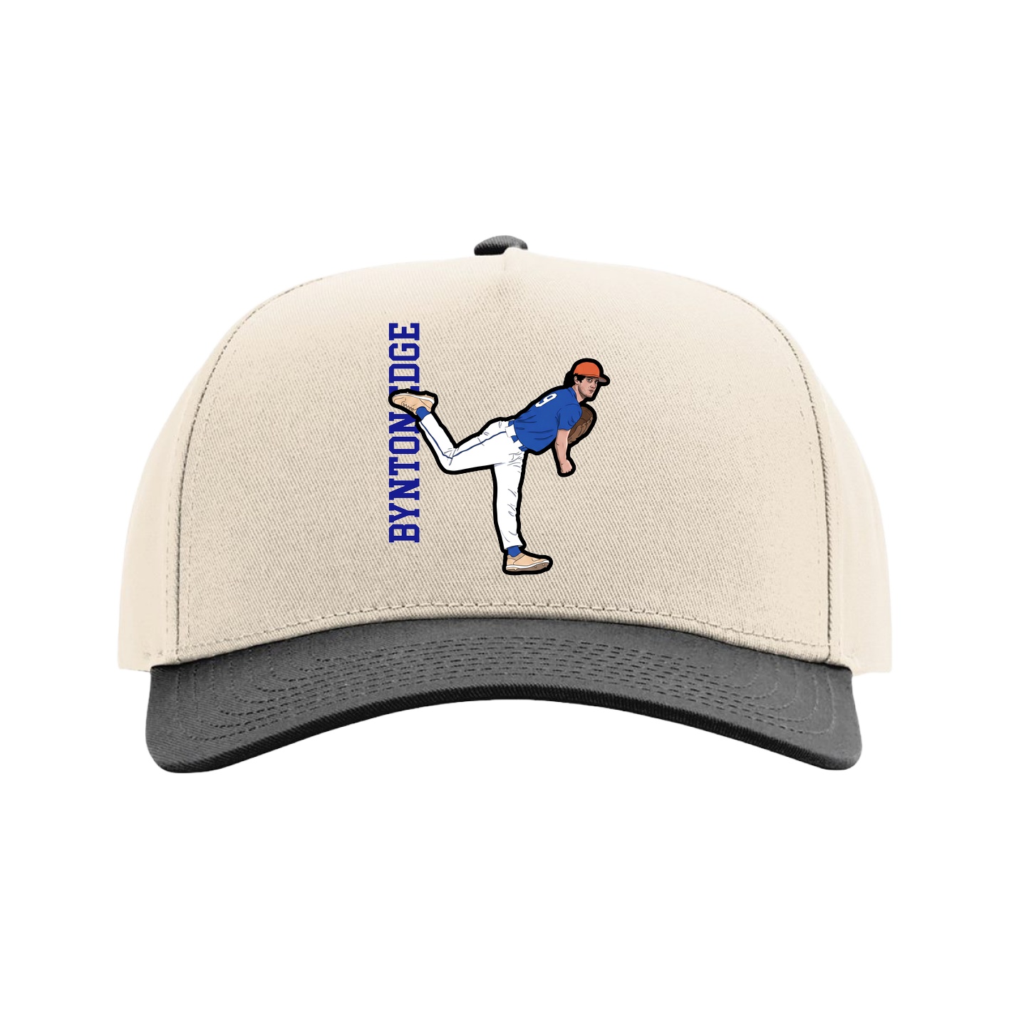 Full Fabric Five-Panel Champ Cap — Name Vertical in Cream/Black