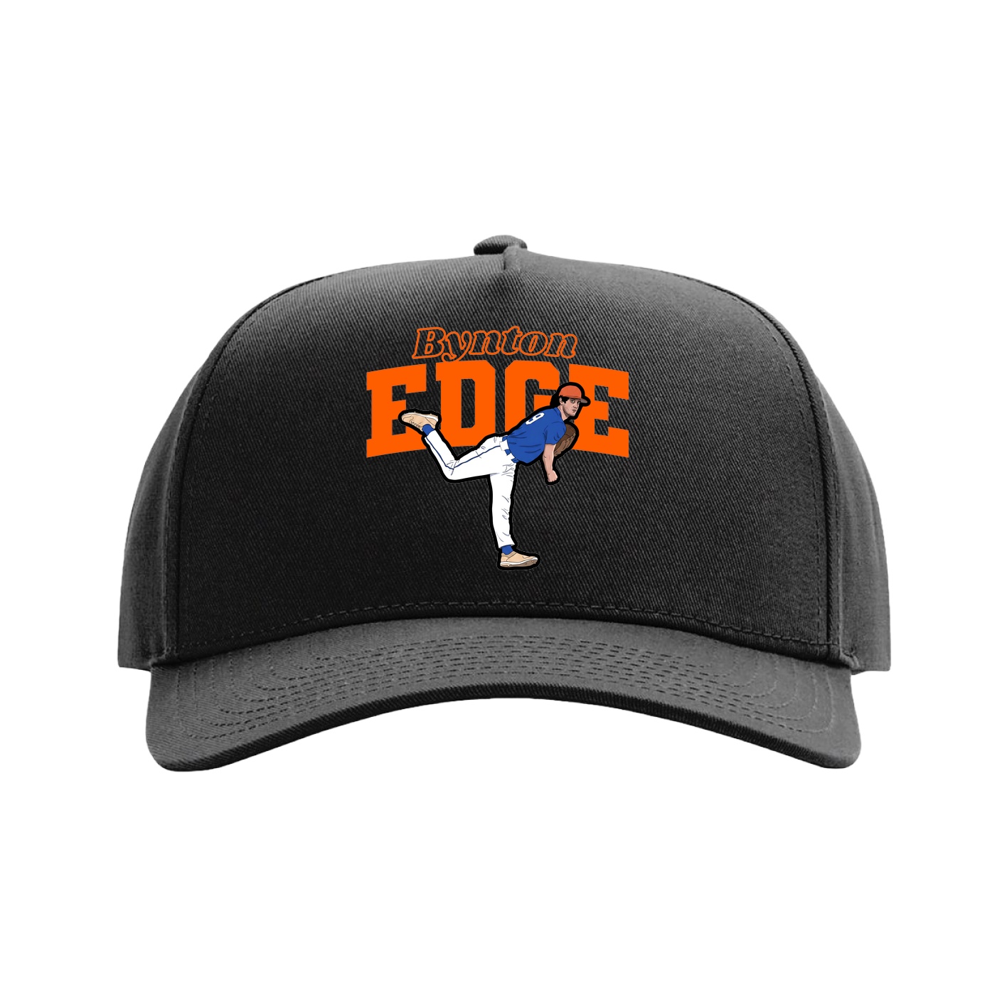 Full Fabric Five-Panel Champ Cap — Name Arch in Black