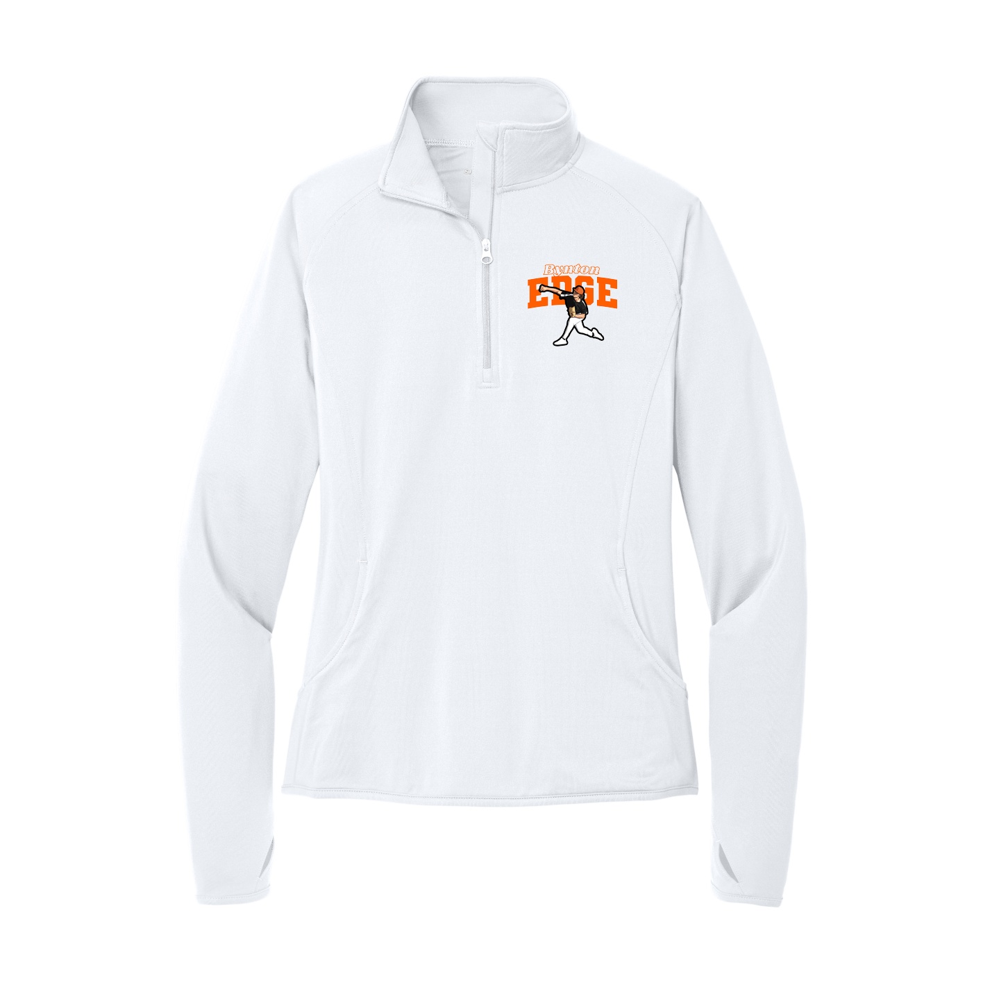 Women's Q-Zip Pullover — Name Arch in White