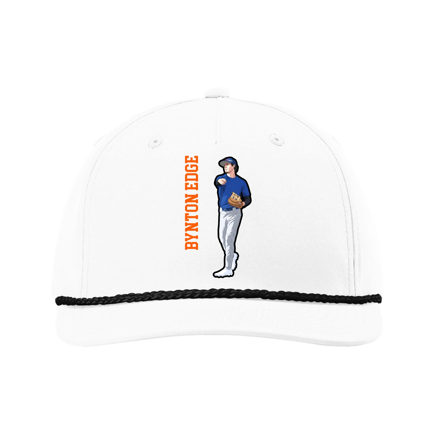 Five-Panel Classic Rope Cap — Name Vertical in White