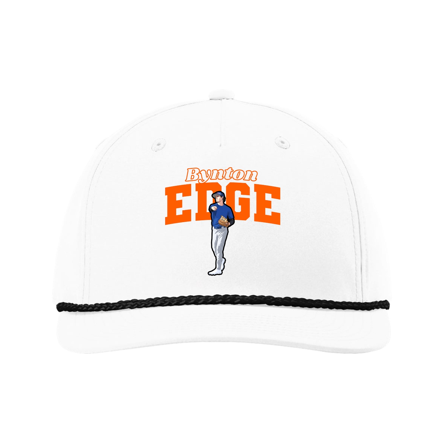 Five-Panel Classic Rope Cap — Name Arch in White
