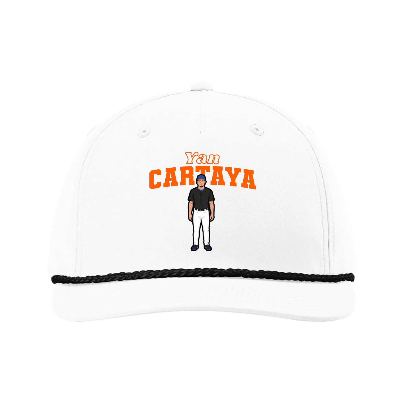 Five-Panel Classic Rope Cap — Name Arch in White