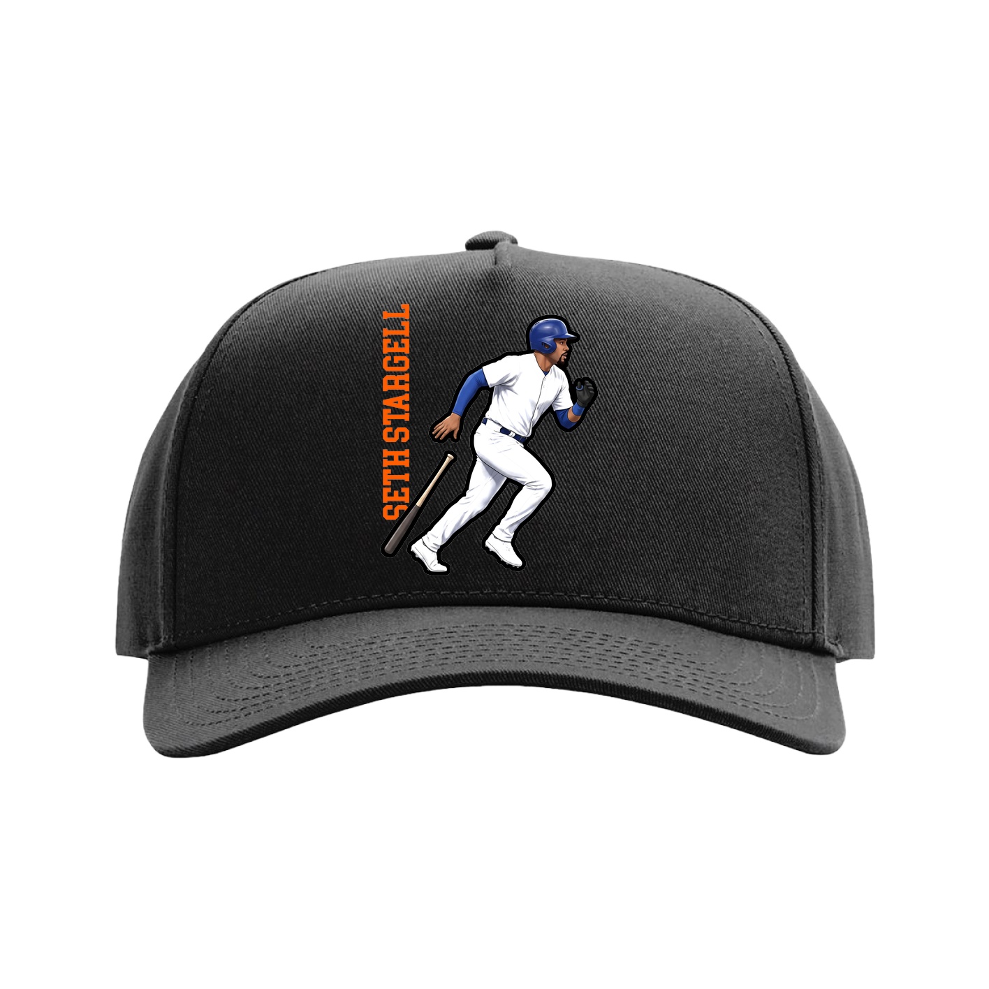 Full Fabric Five-Panel Champ Cap — Name Vertical in Black