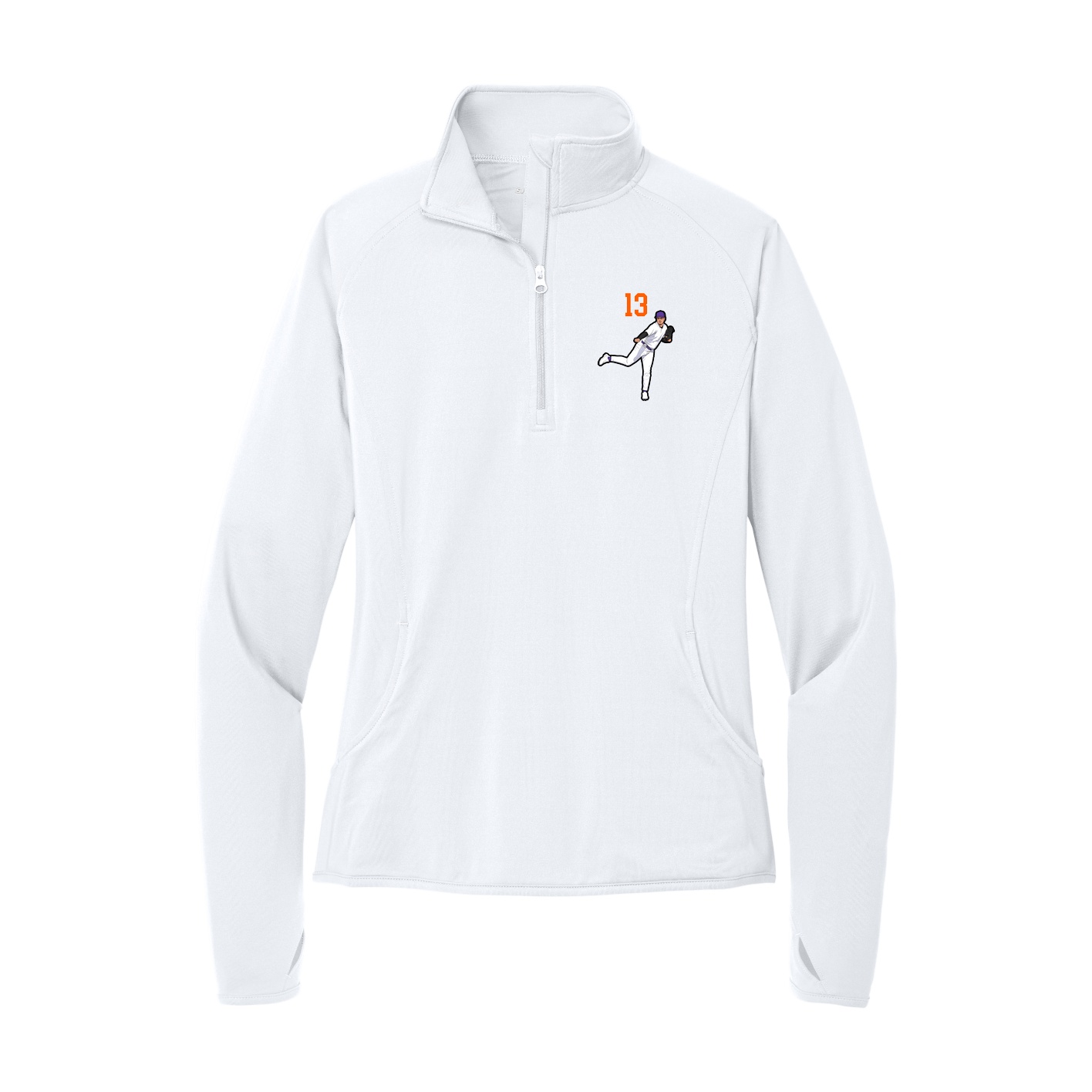 Women's Q-Zip Pullover — Number Top in White