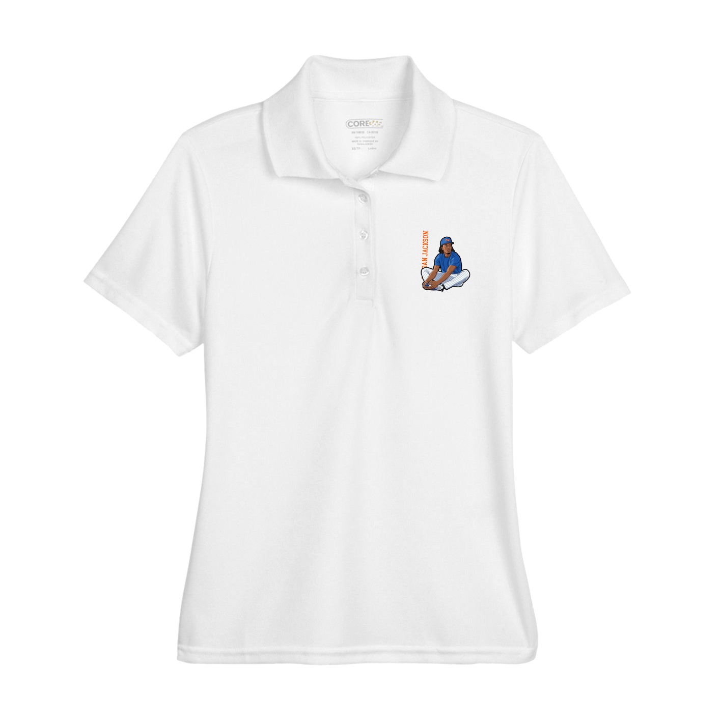 Womens Performance Polo — Name Vertical in White
