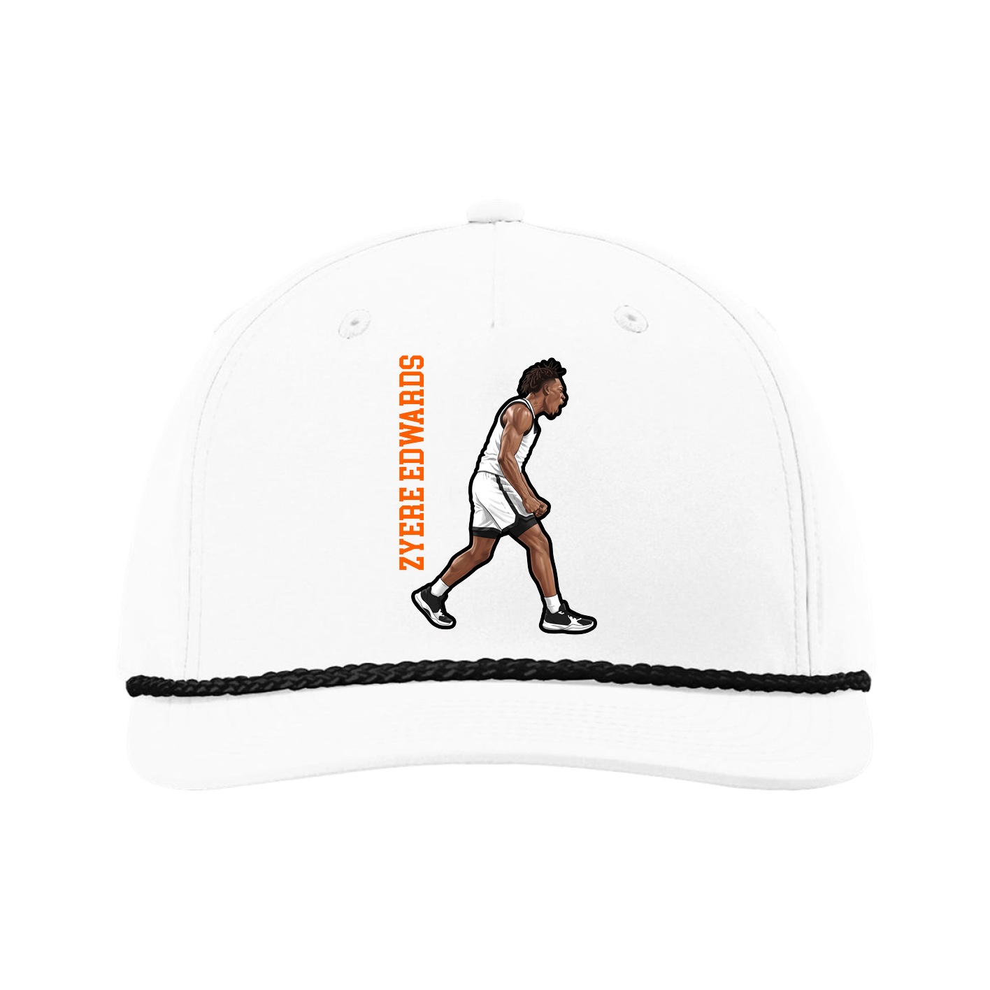 Five-Panel Classic Rope Cap — Name Vertical in White