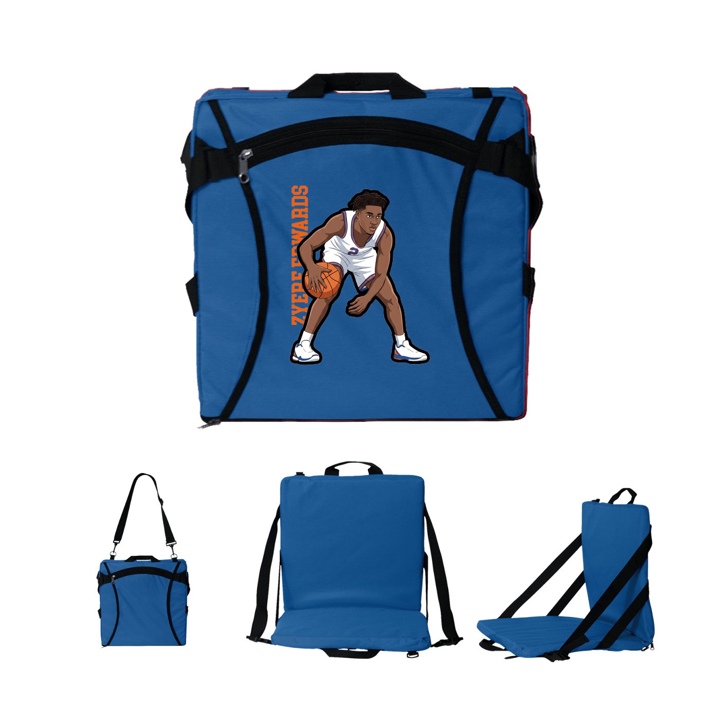 Folding Stadium Seat — Name Vertical in Royal