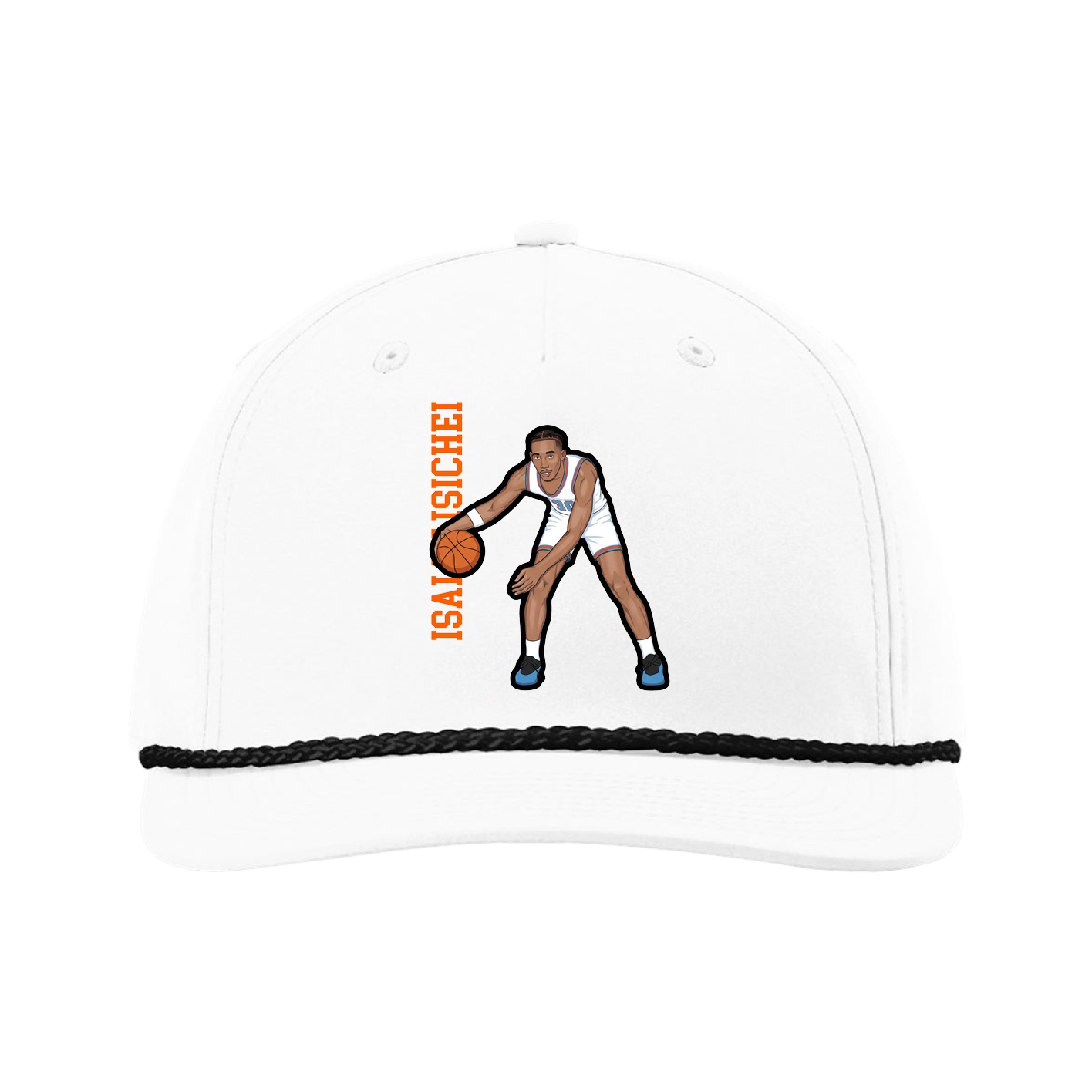 Five-Panel Classic Rope Cap — Name Vertical in White
