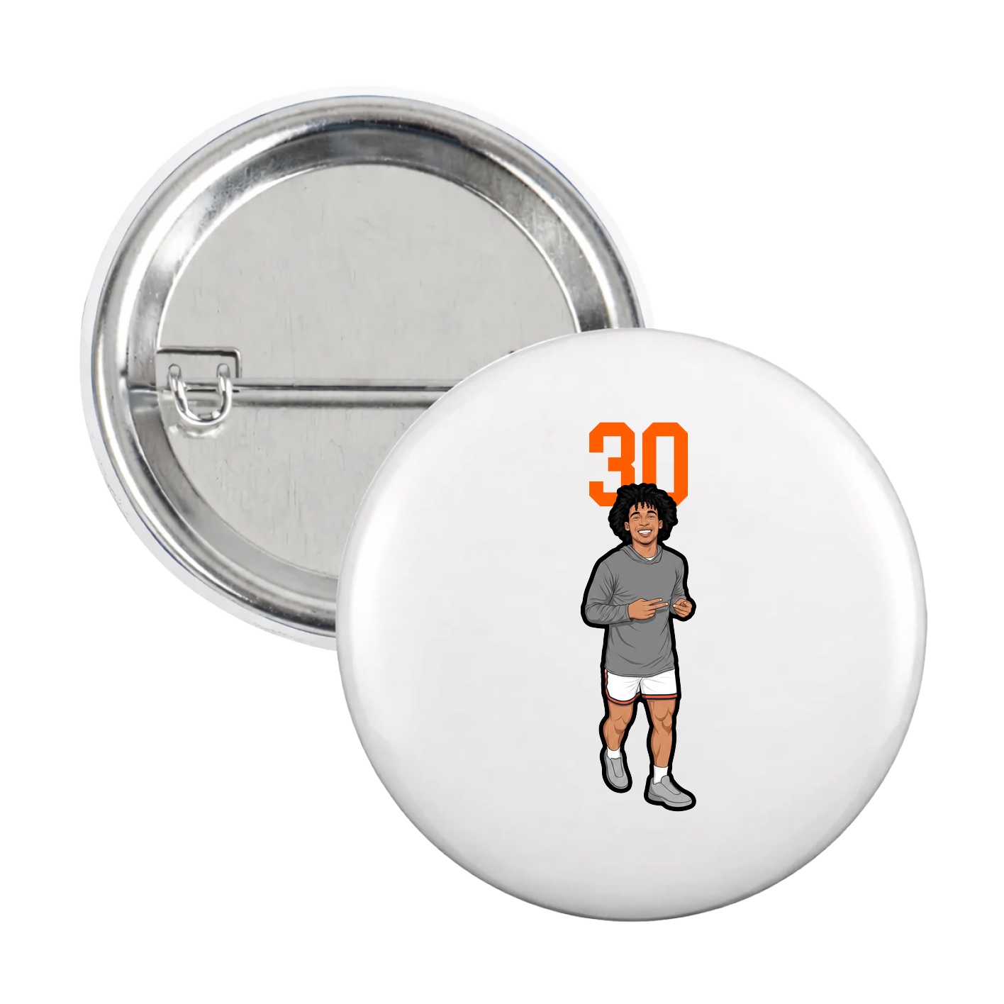 Game Day Button — Number Top in White
