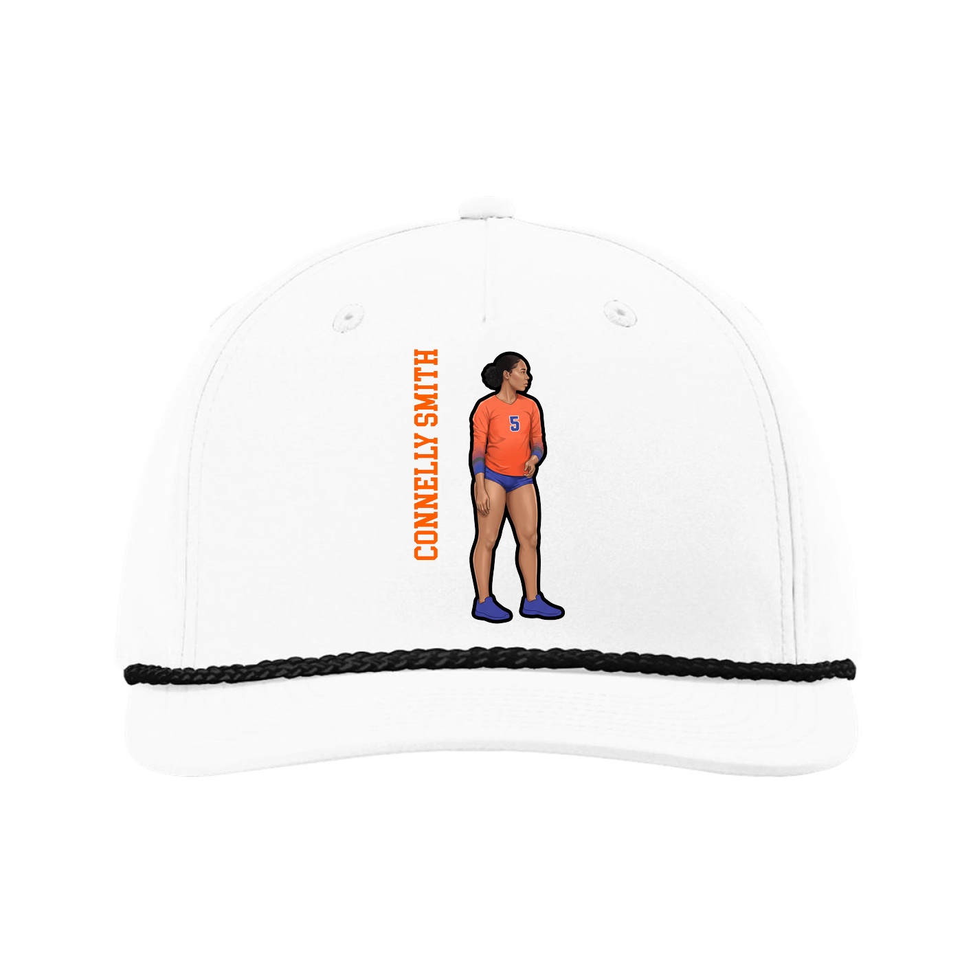 Five-Panel Classic Rope Cap — Name Vertical in White