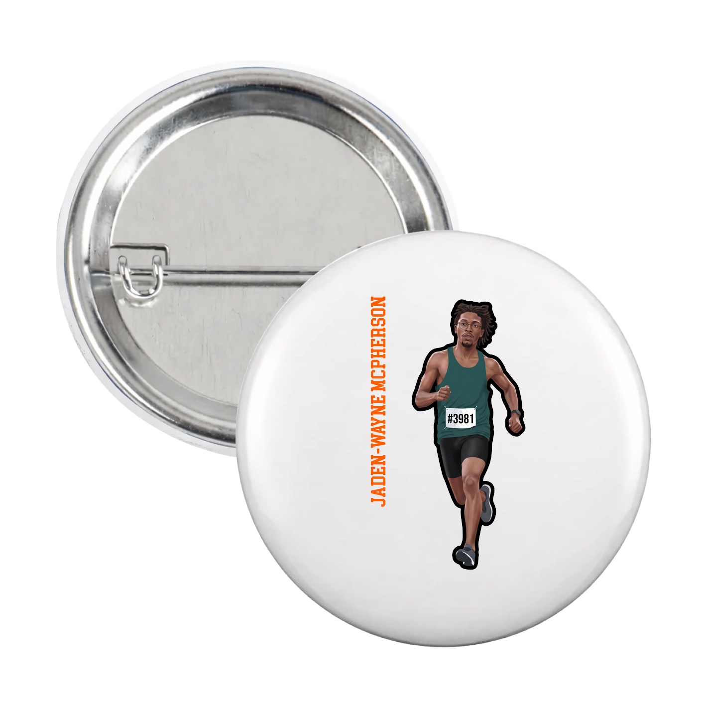 Game Day Button — Name Vertical in White