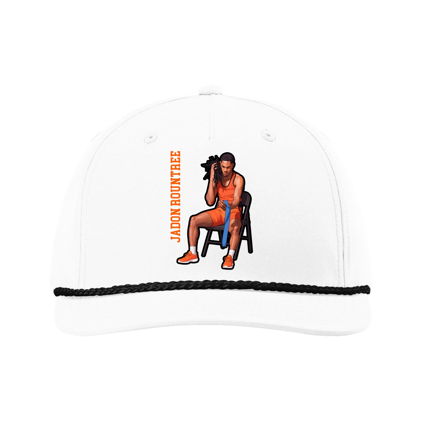 Five-Panel Classic Rope Cap — Name Vertical in White