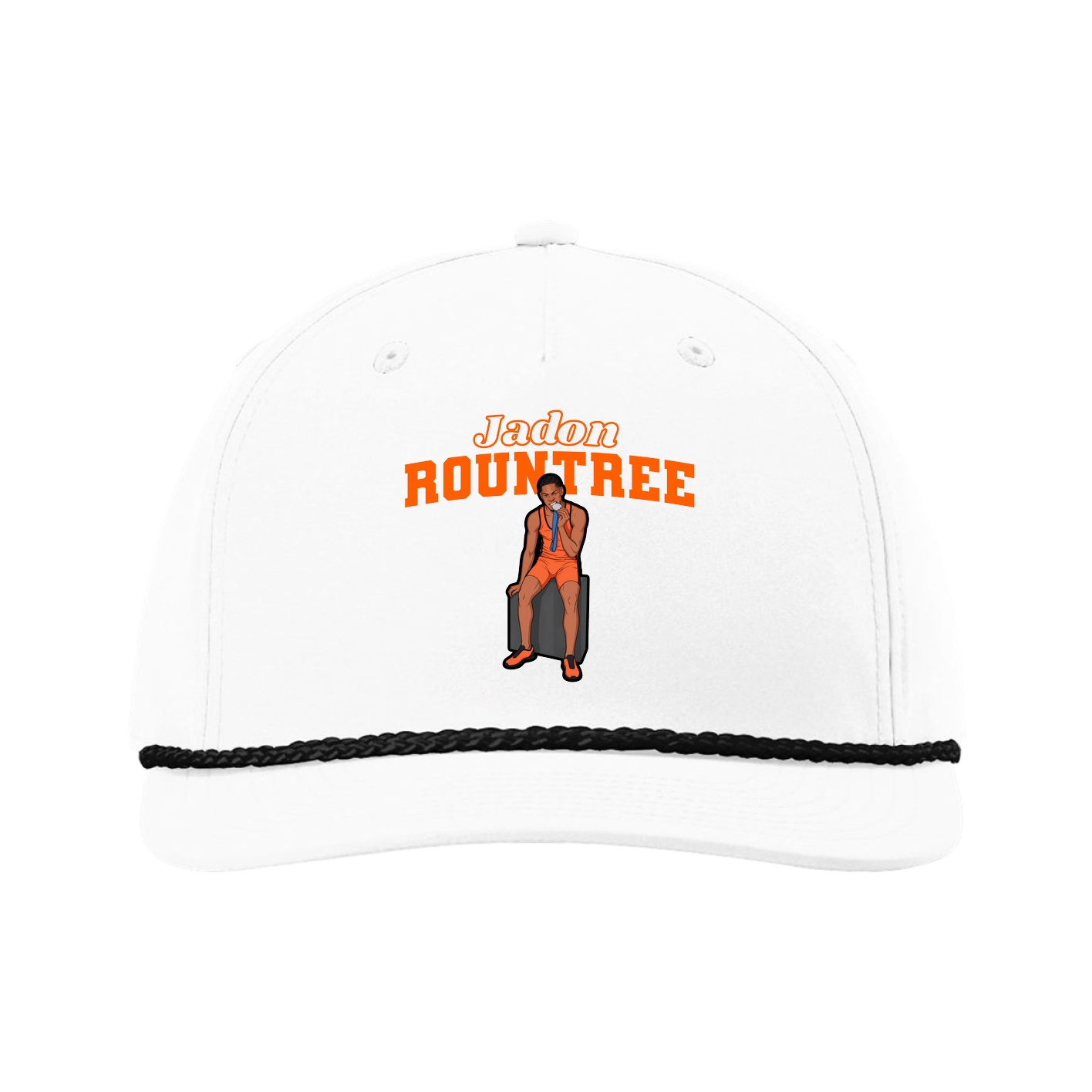 Five-Panel Classic Rope Cap — Name Arch in White