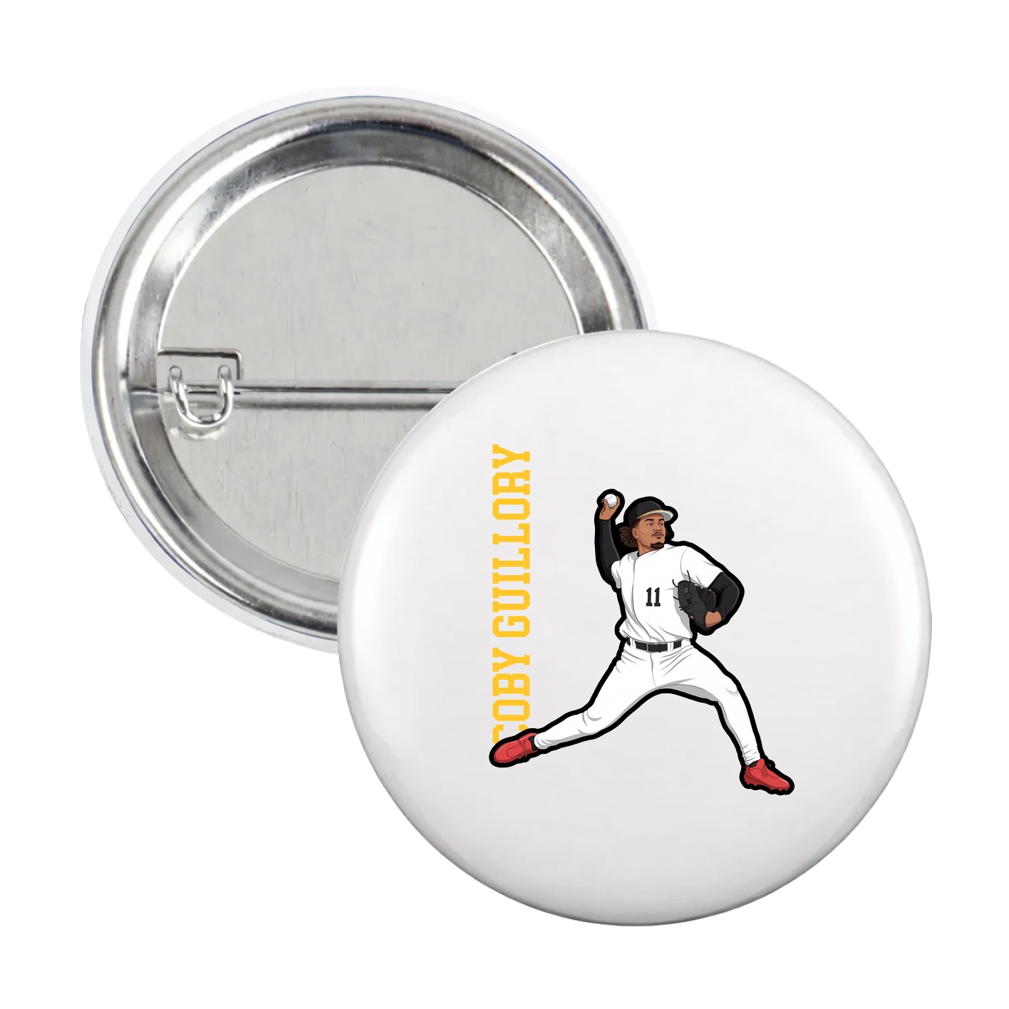 Game Day Button — Name Vertical in White