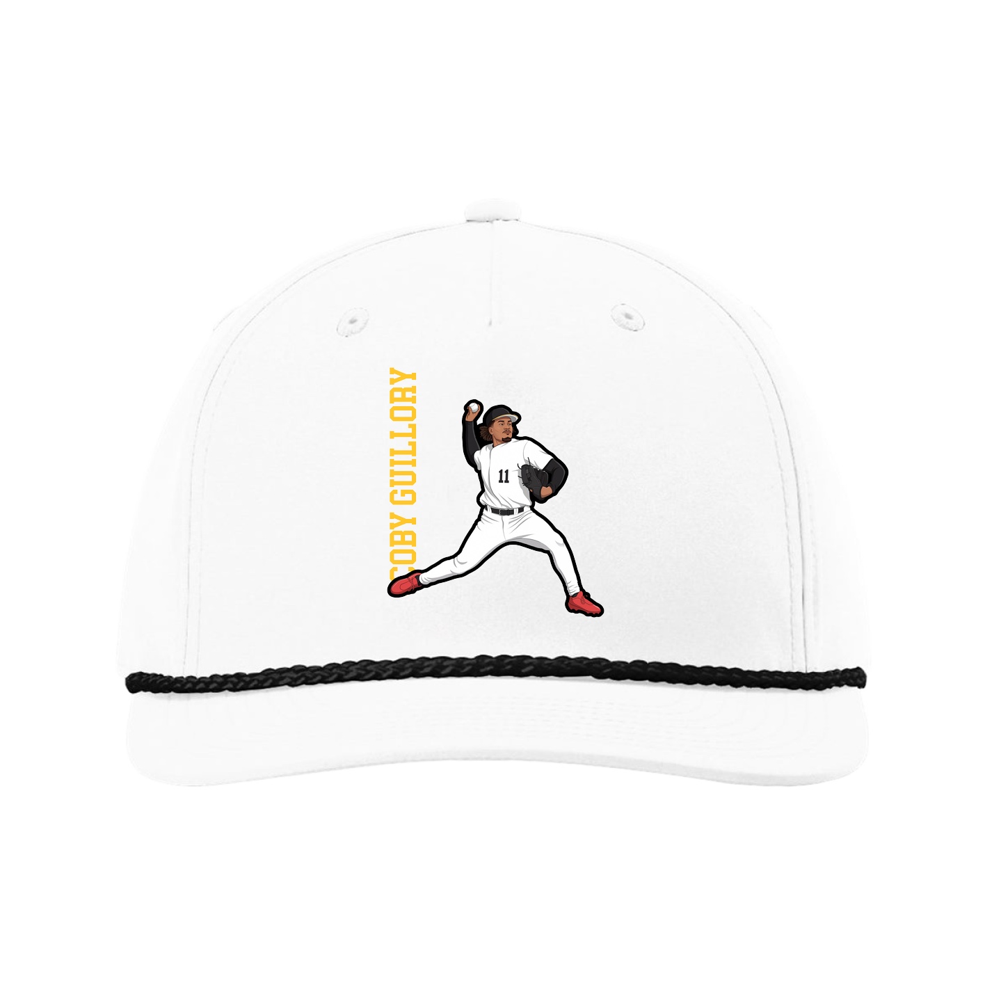 Five-Panel Classic Rope Cap — Name Vertical in White