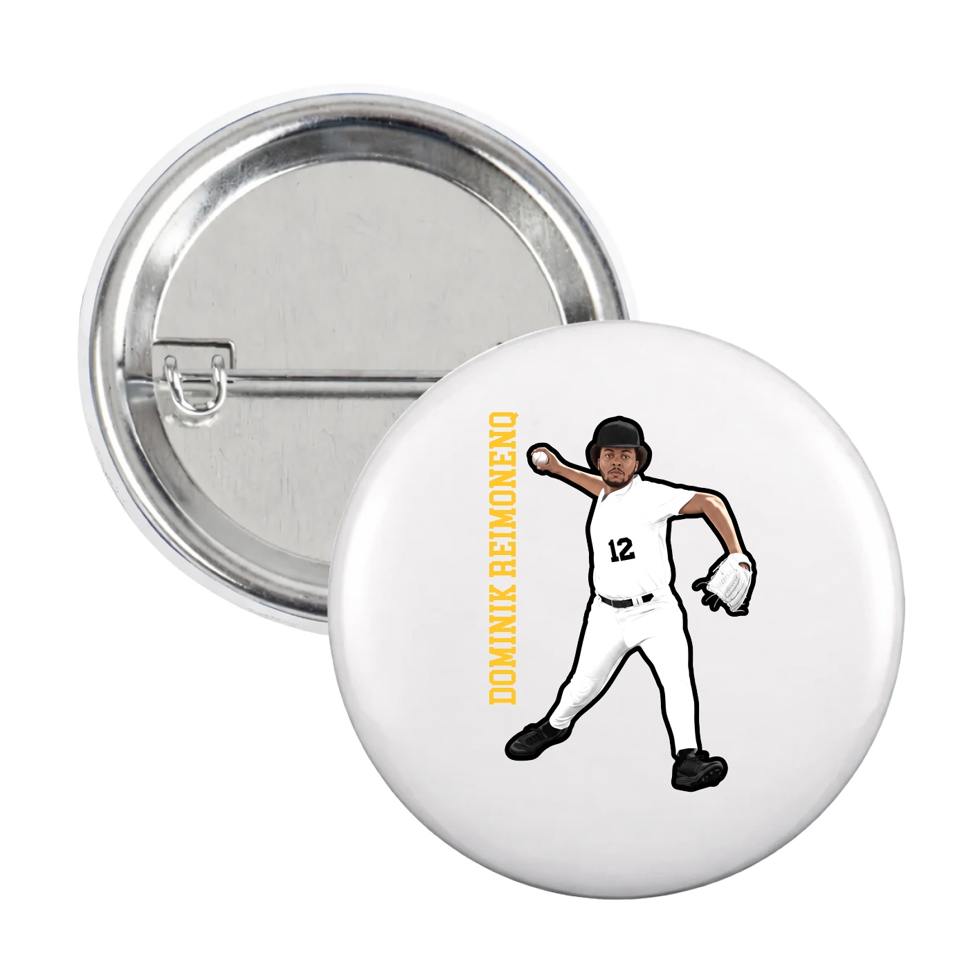Game Day Button — Name Vertical in White