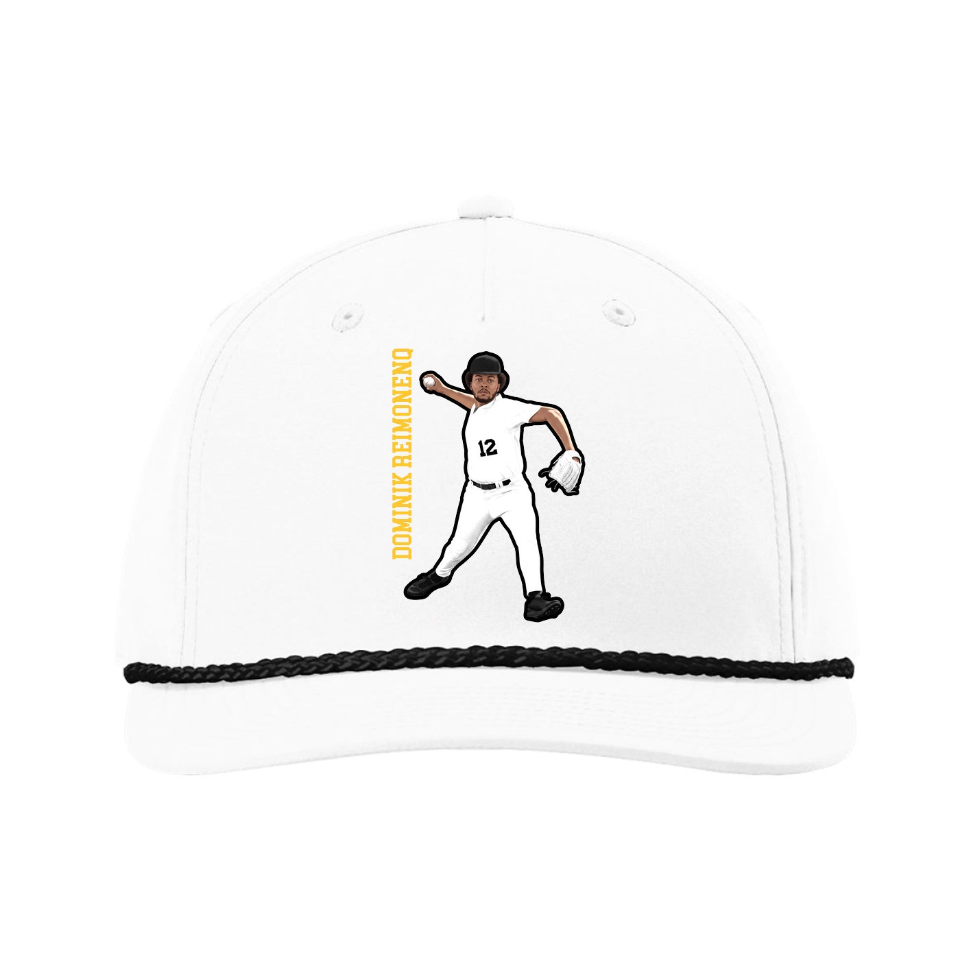 Five-Panel Classic Rope Cap — Name Vertical in White