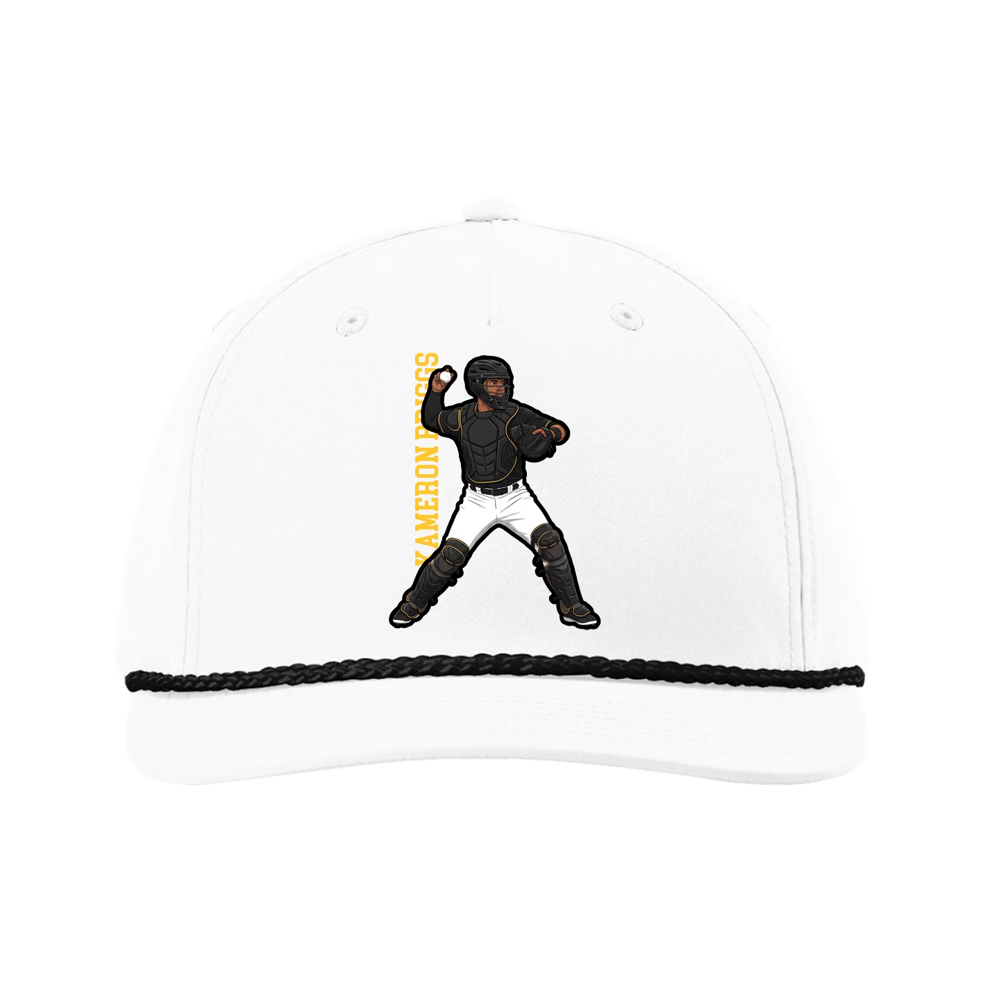 Five-Panel Classic Rope Cap — Name Vertical in White