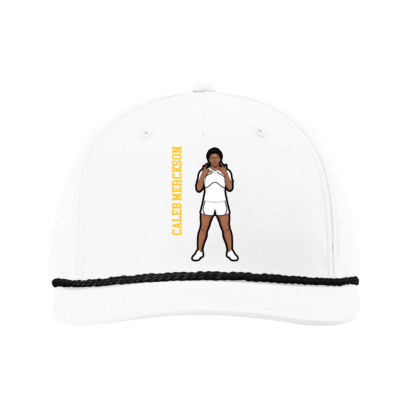 Five-Panel Classic Rope Cap — Name Vertical in White