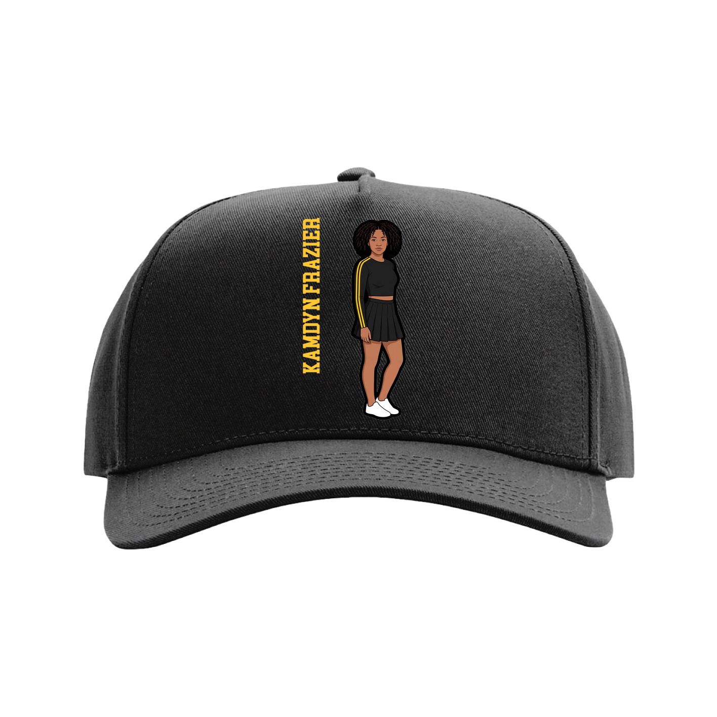 Full Fabric Five-Panel Champ Cap — Name Vertical in Black