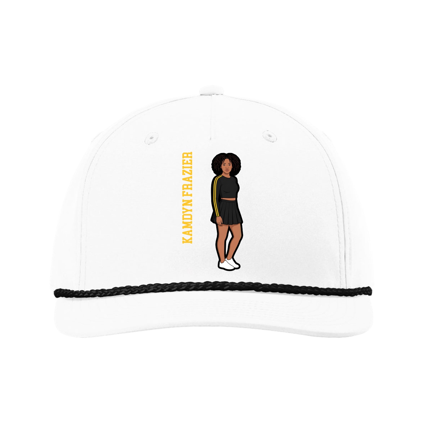 Five-Panel Classic Rope Cap — Name Vertical in White