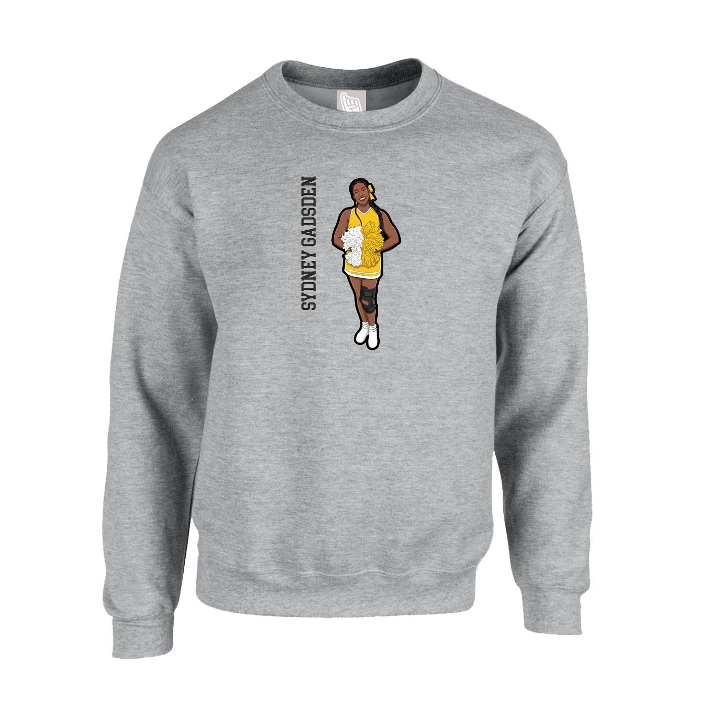 Fleece Crew — Name Vertical in Grey