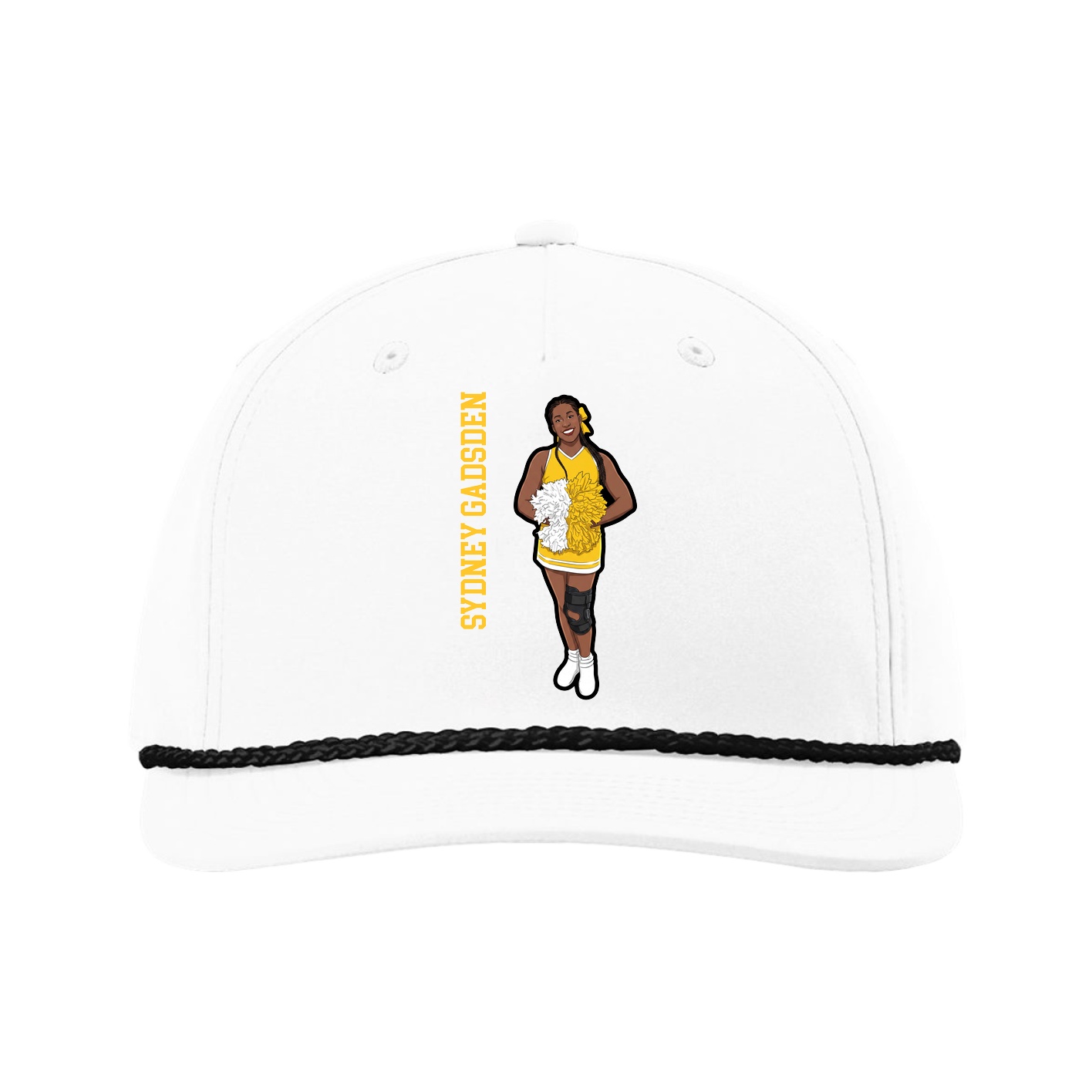Five-Panel Classic Rope Cap — Name Vertical in White