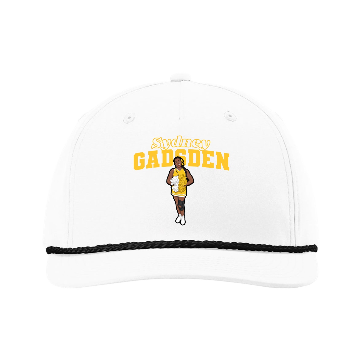 Five-Panel Classic Rope Cap — Name Arch in White