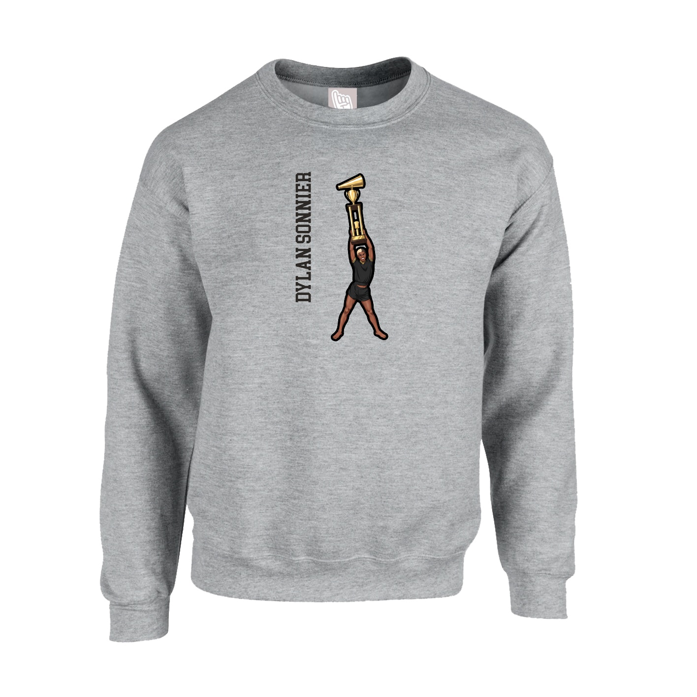 Fleece Crew — Name Vertical in Grey