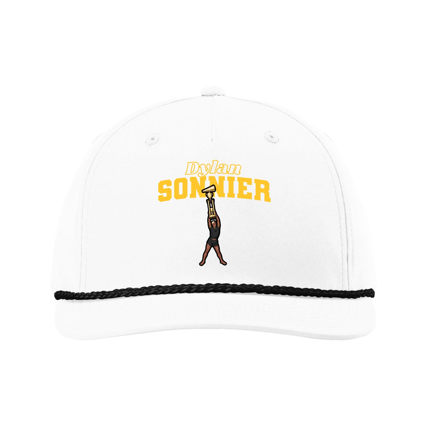 Five-Panel Classic Rope Cap — Name Arch in White