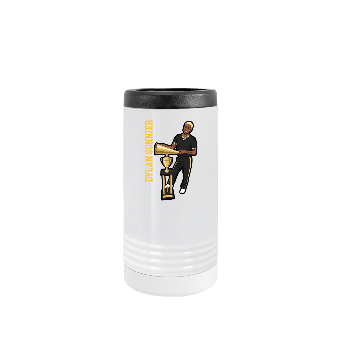 Slim Beverage Holder — Name Vertical in White