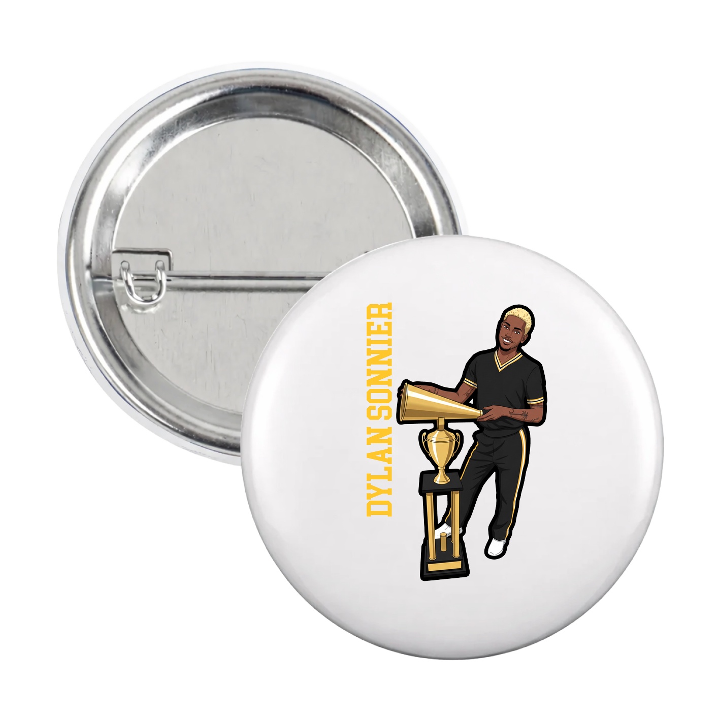 Game Day Button — Name Vertical in White
