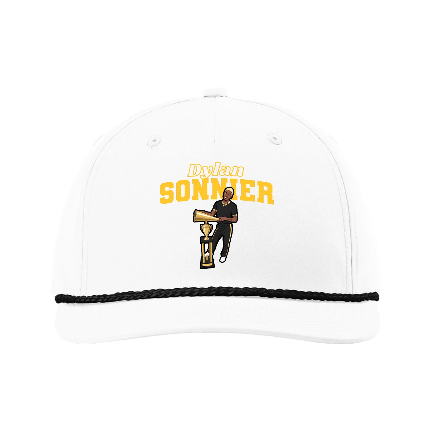Five-Panel Classic Rope Cap — Name Arch in White