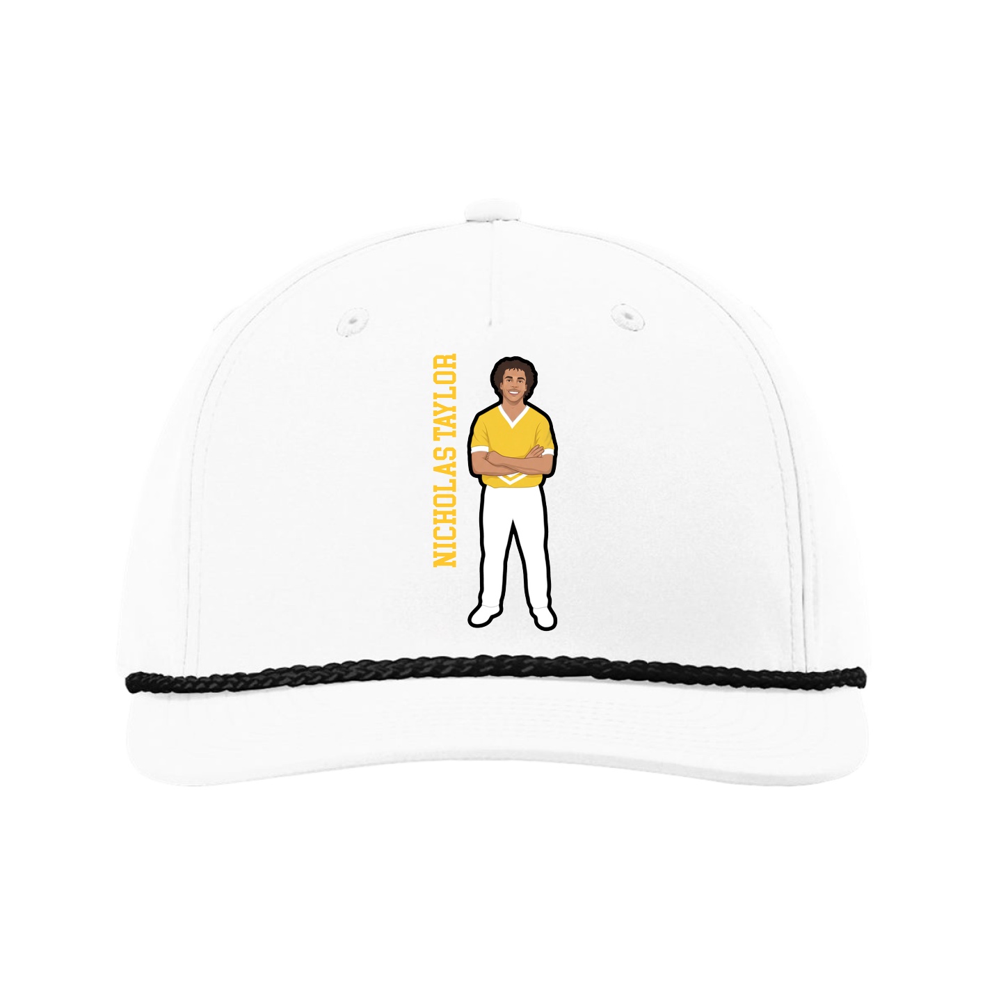 Five-Panel Classic Rope Cap — Name Vertical in White